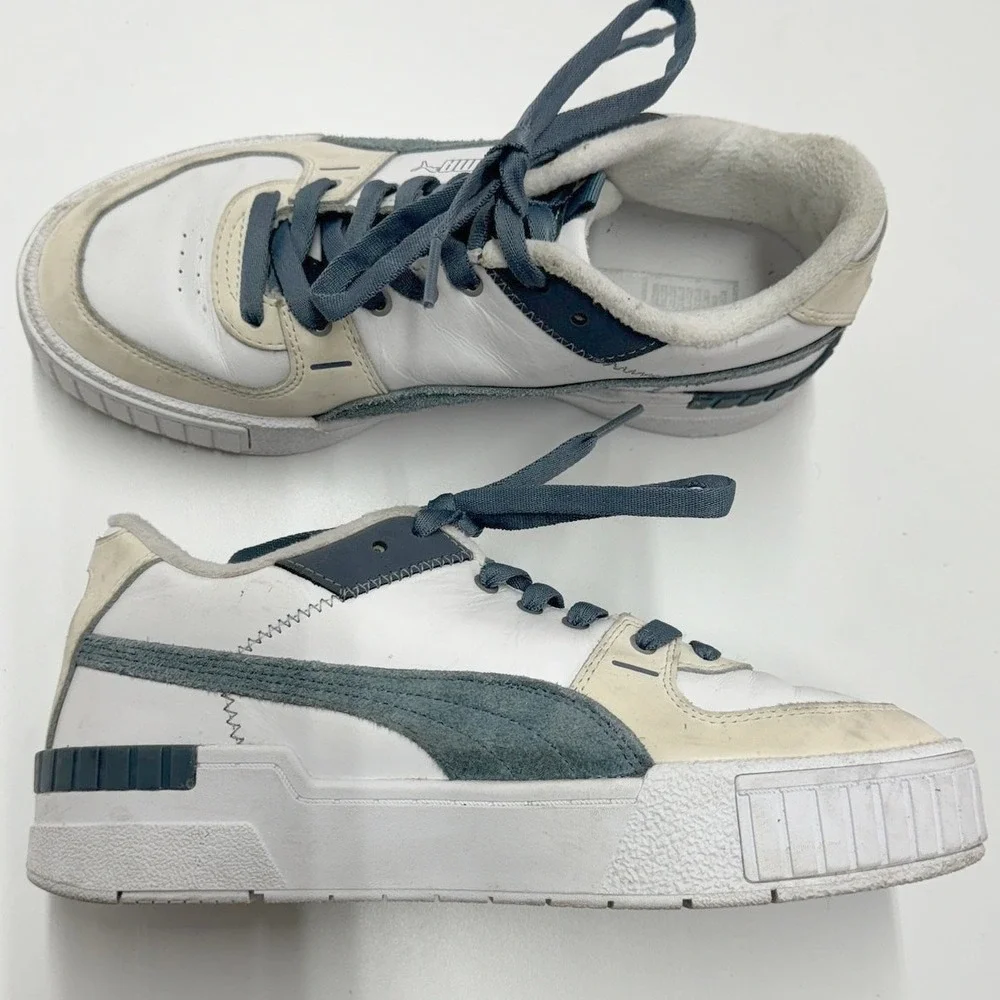 Puma Sneakers Womens 9.5‎ White Blue Cali Dream Leather Platform Retro Chunky